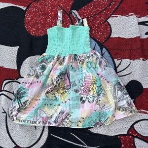 VINTAGE TEAL PASTEL GRAPHIC PRINT SUNDRESS SIZE 7 GIRLS